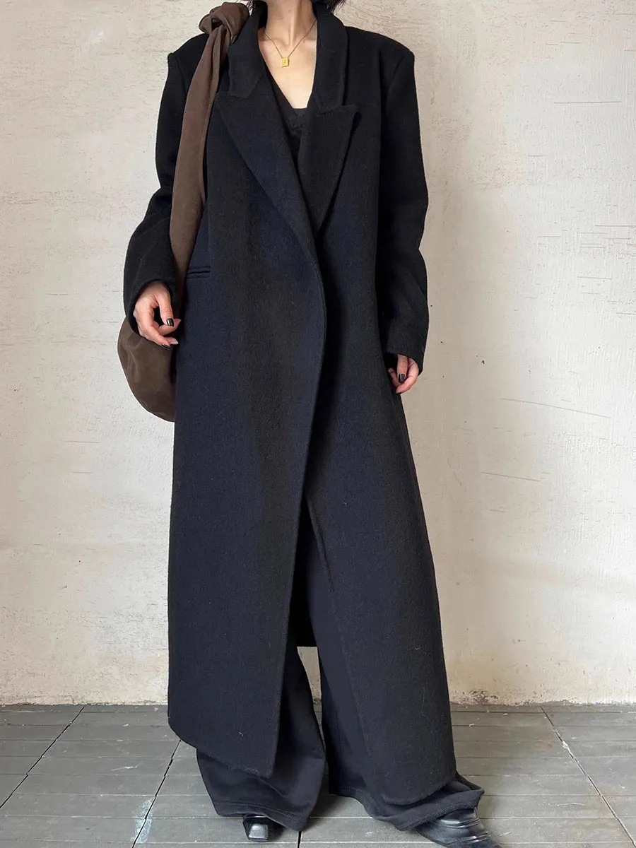 Minimalist Notched Long Sleeve Longline Coat