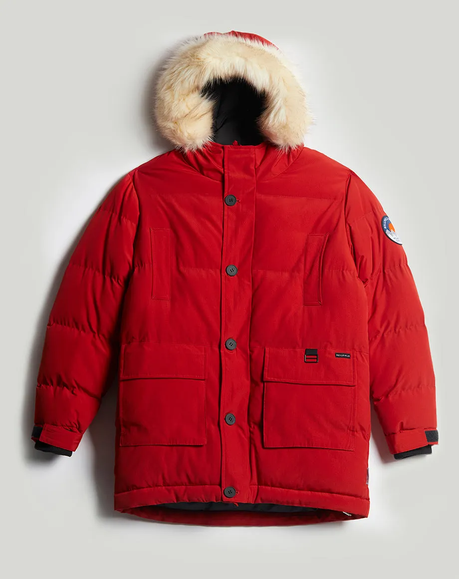 NAMRU FUR TRIM OVERSIZED MENS MOUNTAIN PARKA JACKET | TOMATO