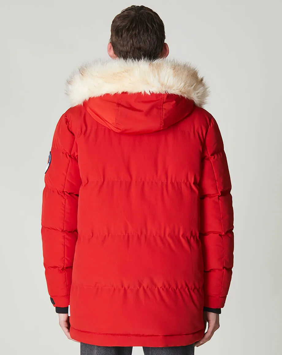 NAMRU FUR TRIM OVERSIZED MENS MOUNTAIN PARKA JACKET | TOMATO