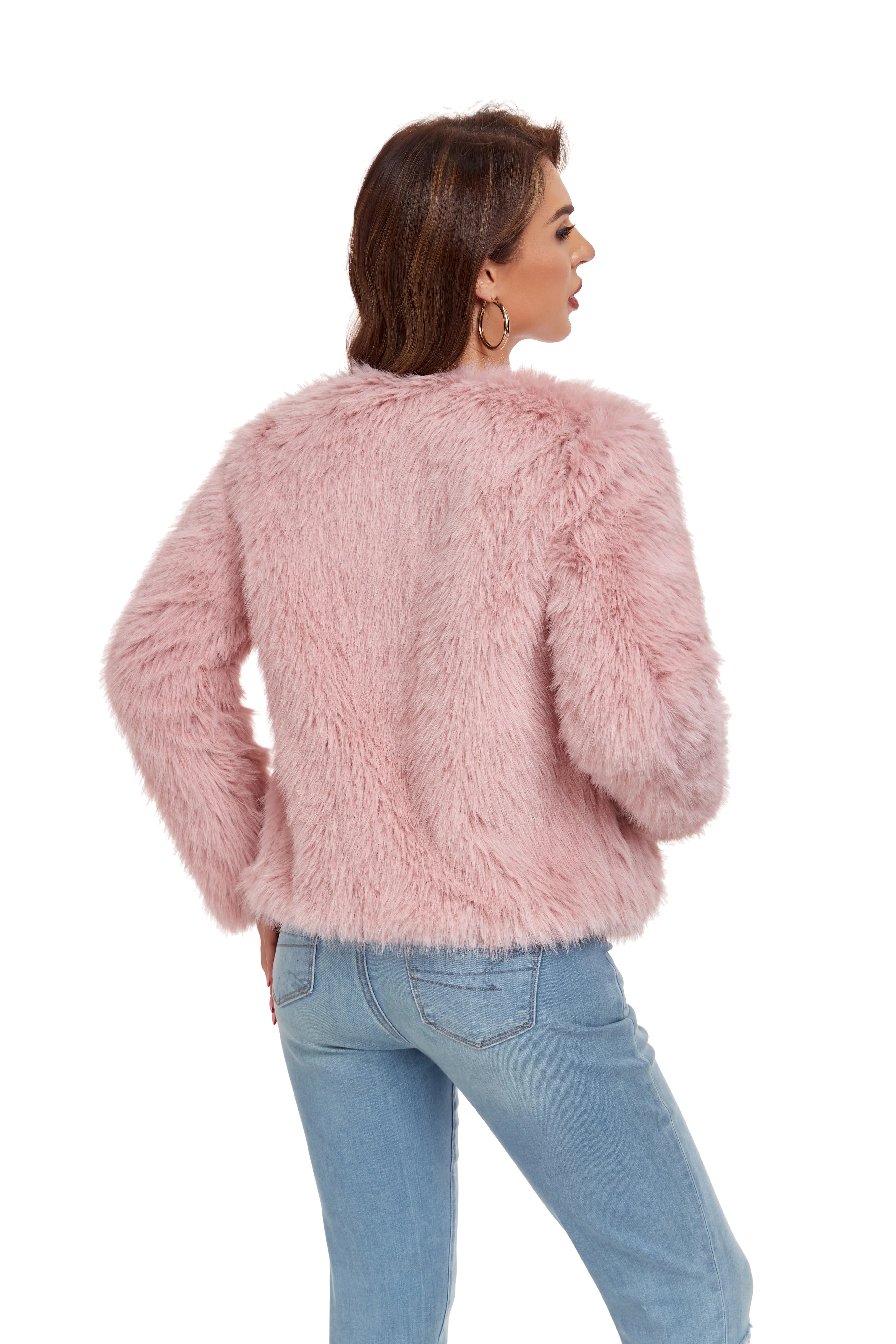 Pink Winter Coats Fleece Cropped Jacket