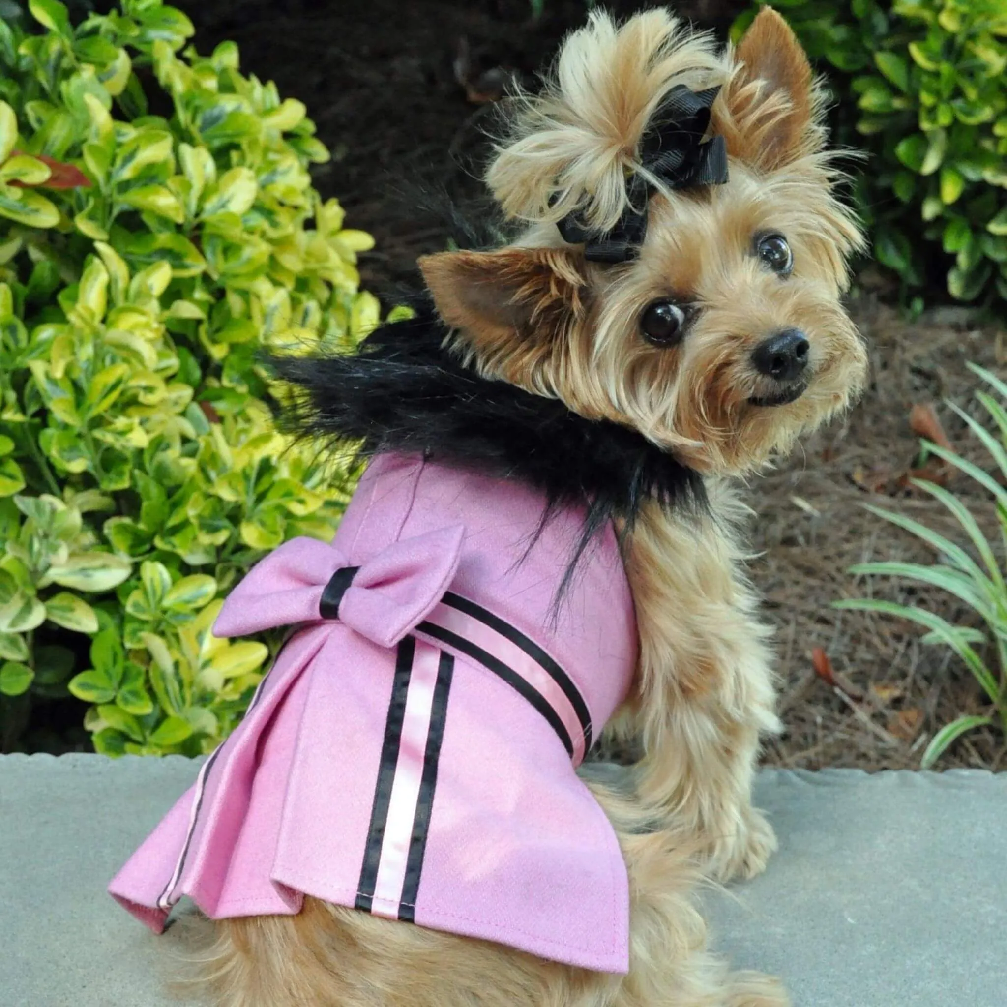 Pink Wool Fur-Trimmed Dog Harness Coat