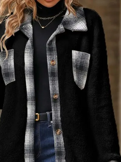 Plaid Contrast Dropped Shoulder Coat