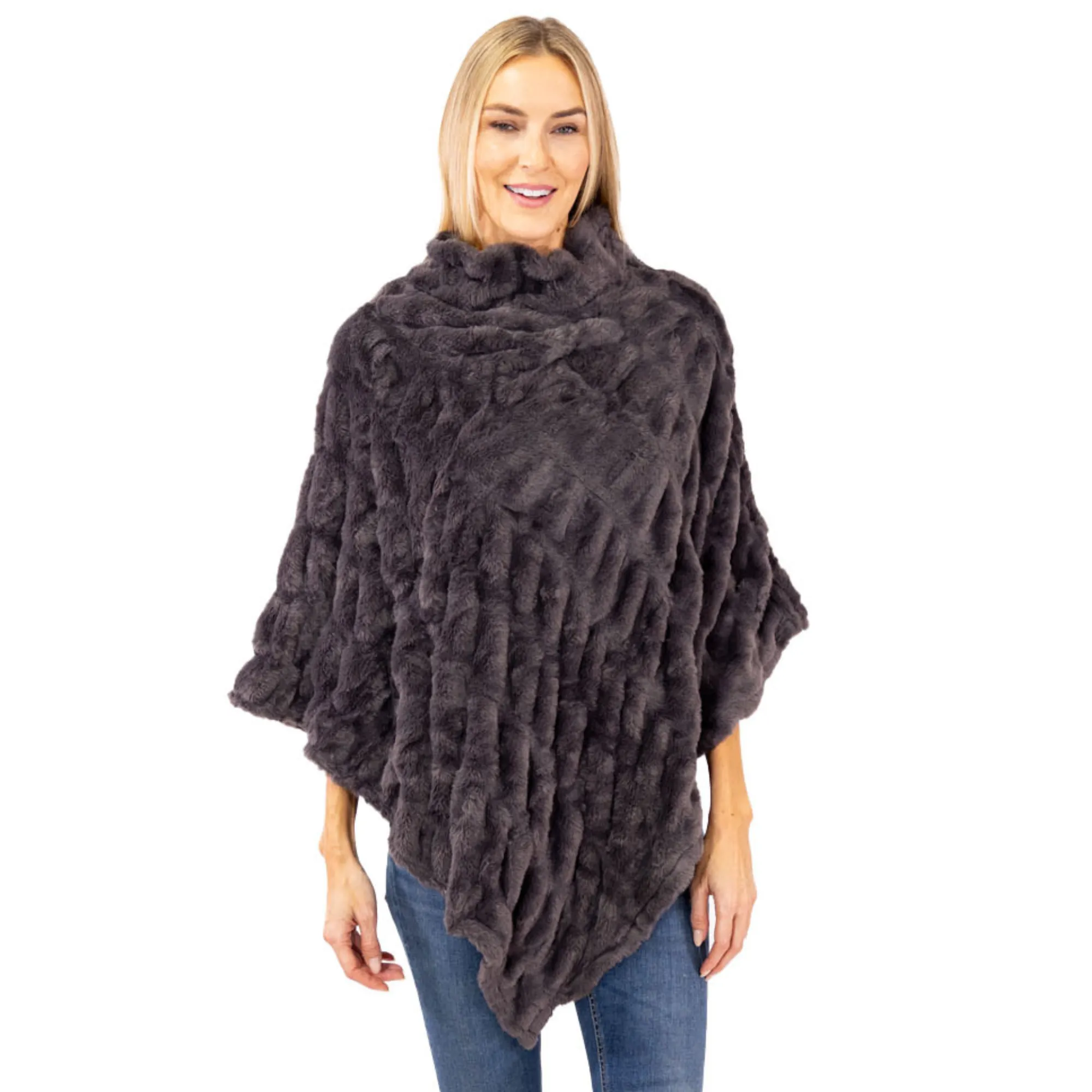 Plush Faux Fur Charcoal Cozy Coat Poncho