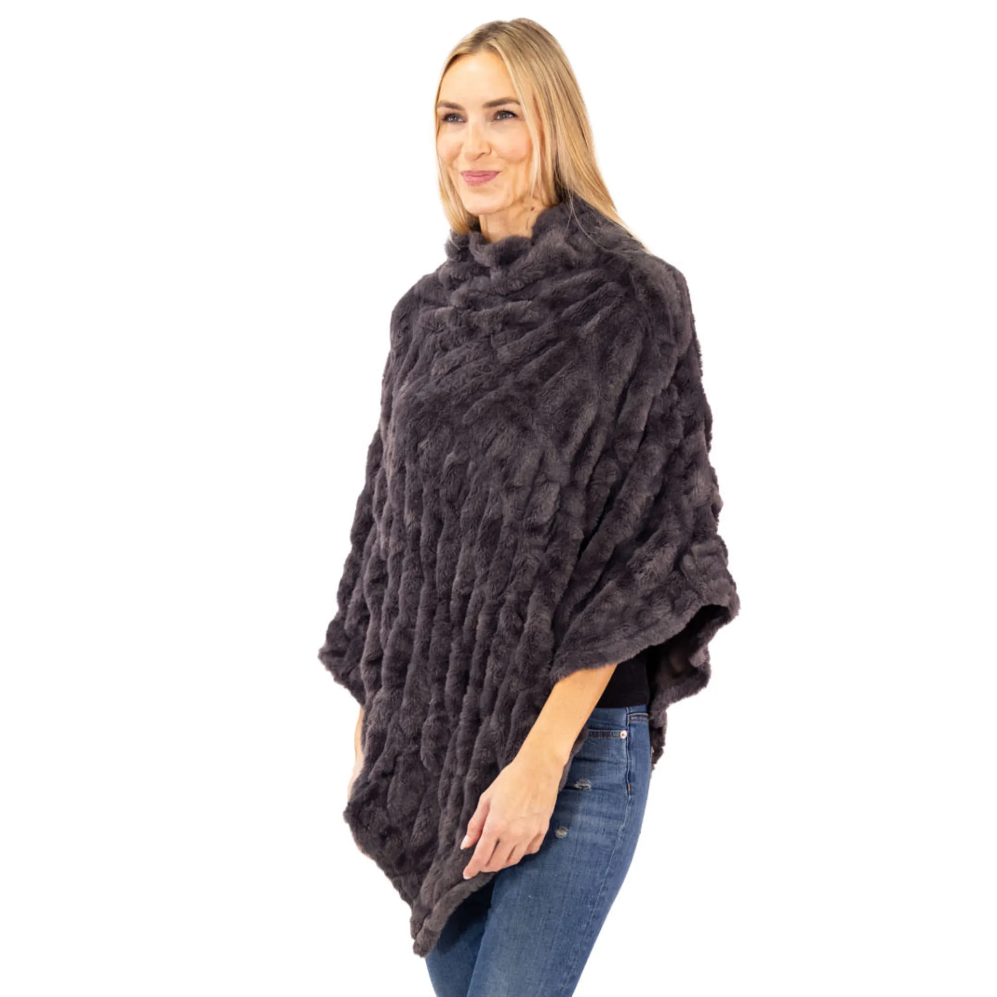 Plush Faux Fur Charcoal Cozy Coat Poncho