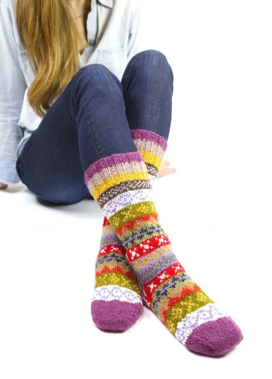 Purple/Multi wool slipper socks