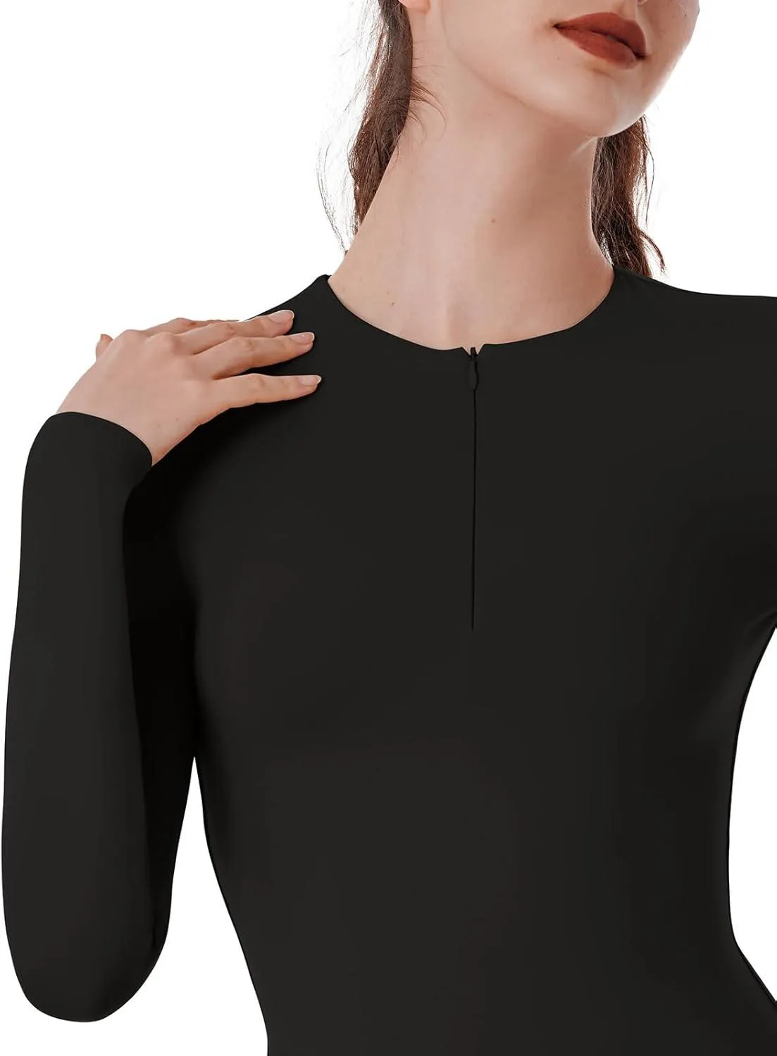 Quarter Zip Sexy V Neck Long Sleeve Cropped Top