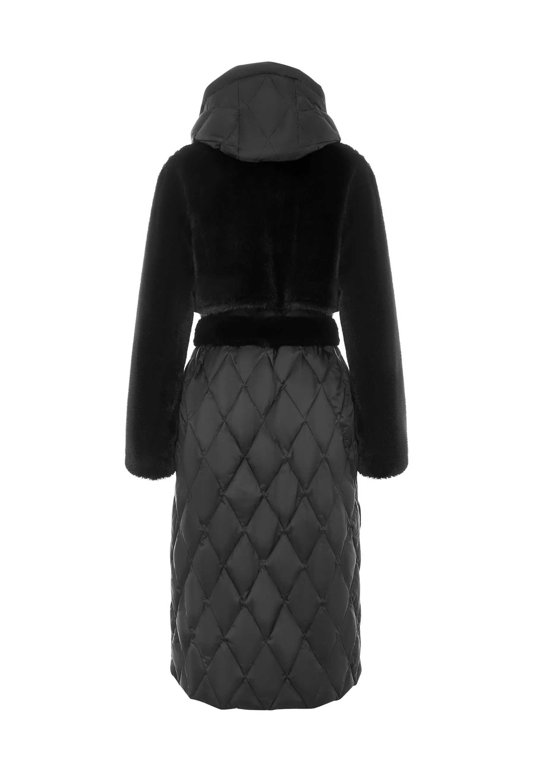 Quilted Faux Fur Black Coat for Women with Belt | Chic Winter Outerwear