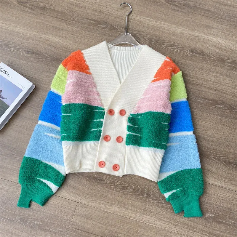 Rainbow Stripe Button-Up Cardigan