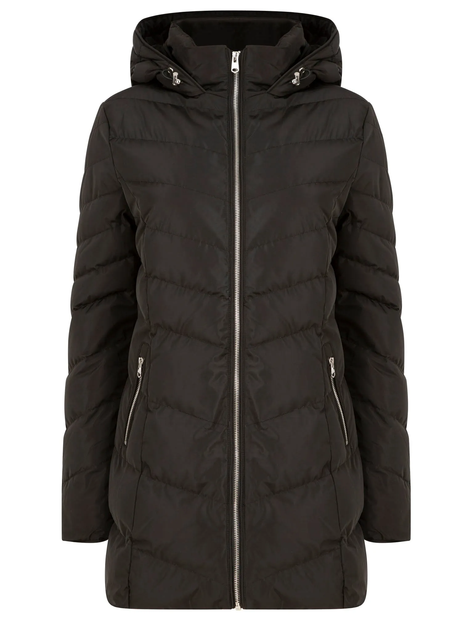 Safflower 2 Longline Quilted Puffer Coat with Hood In Black - Tokyo Laundry