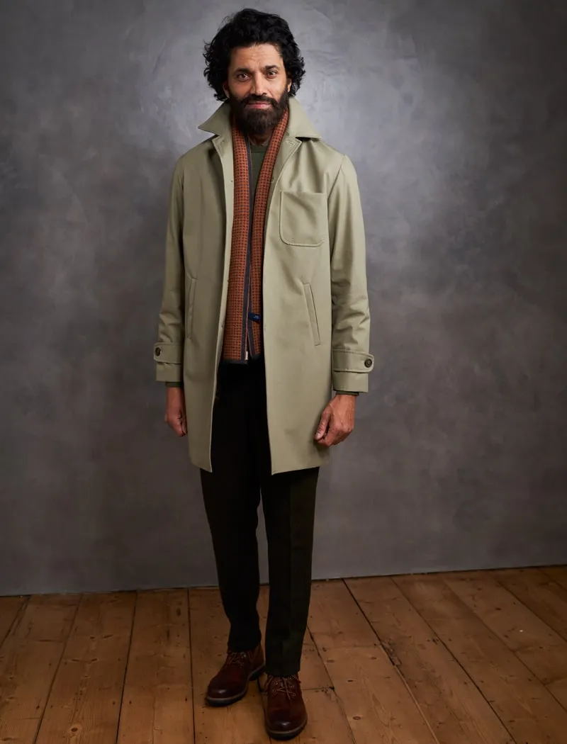 Sage Green Ventile Cotton Long Overcoat