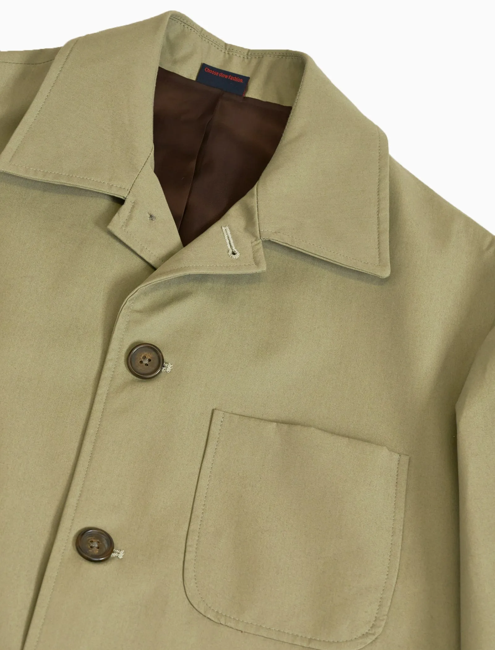 Sage Green Ventile Cotton Long Overcoat