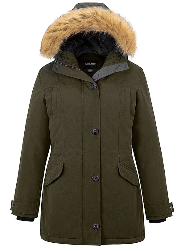 Soularge Women's Plus Size Winter Warm Padded Coat with Faux Fur Hood