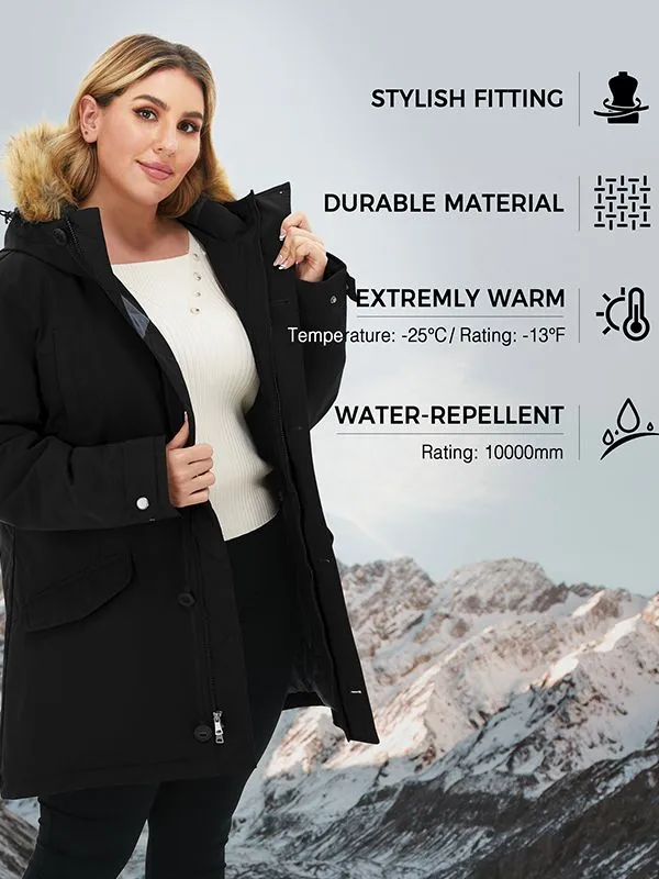 Soularge Women's Plus Size Winter Warm Padded Coat with Faux Fur Hood