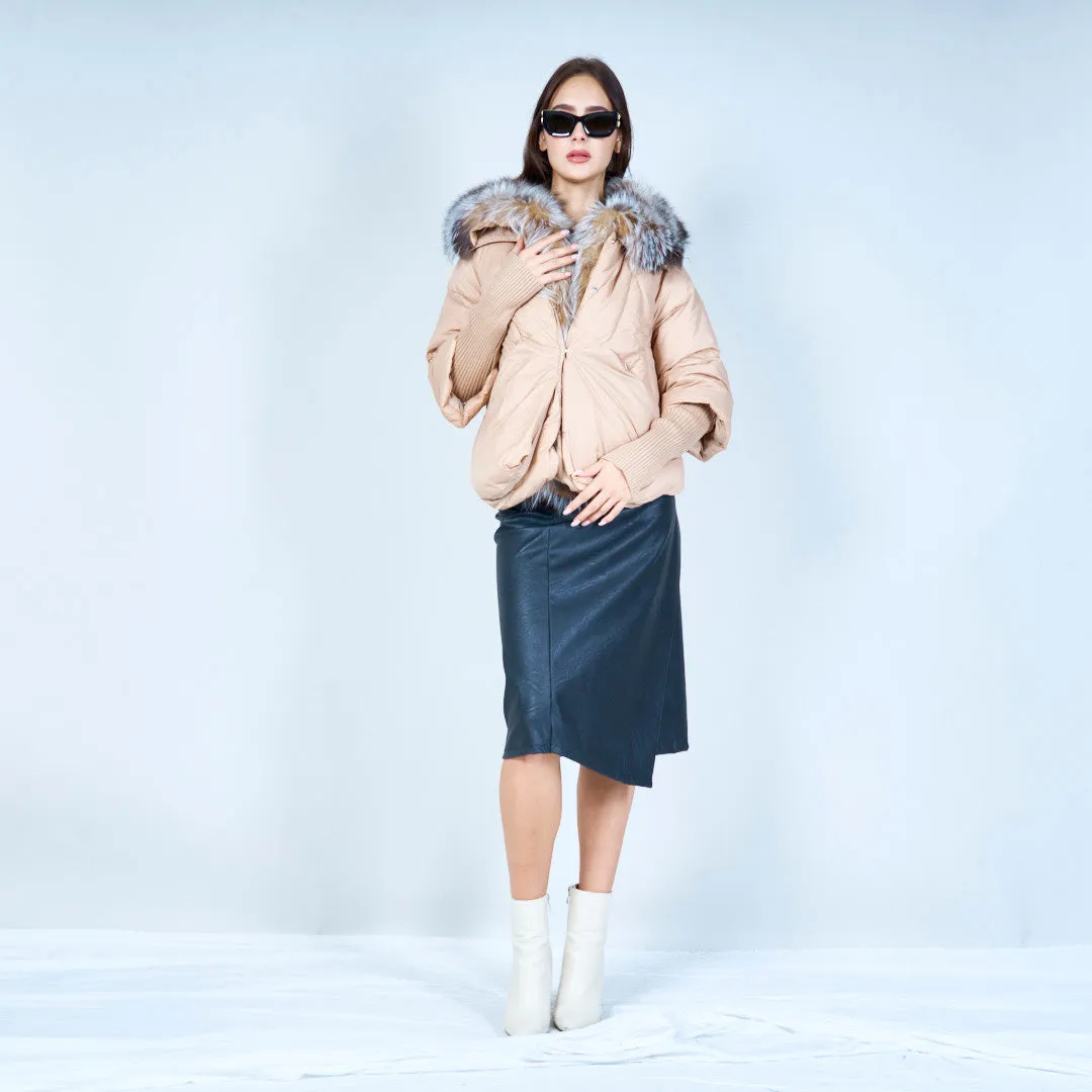 Stylish cropped puffer duck down coat with fur collar wholesale