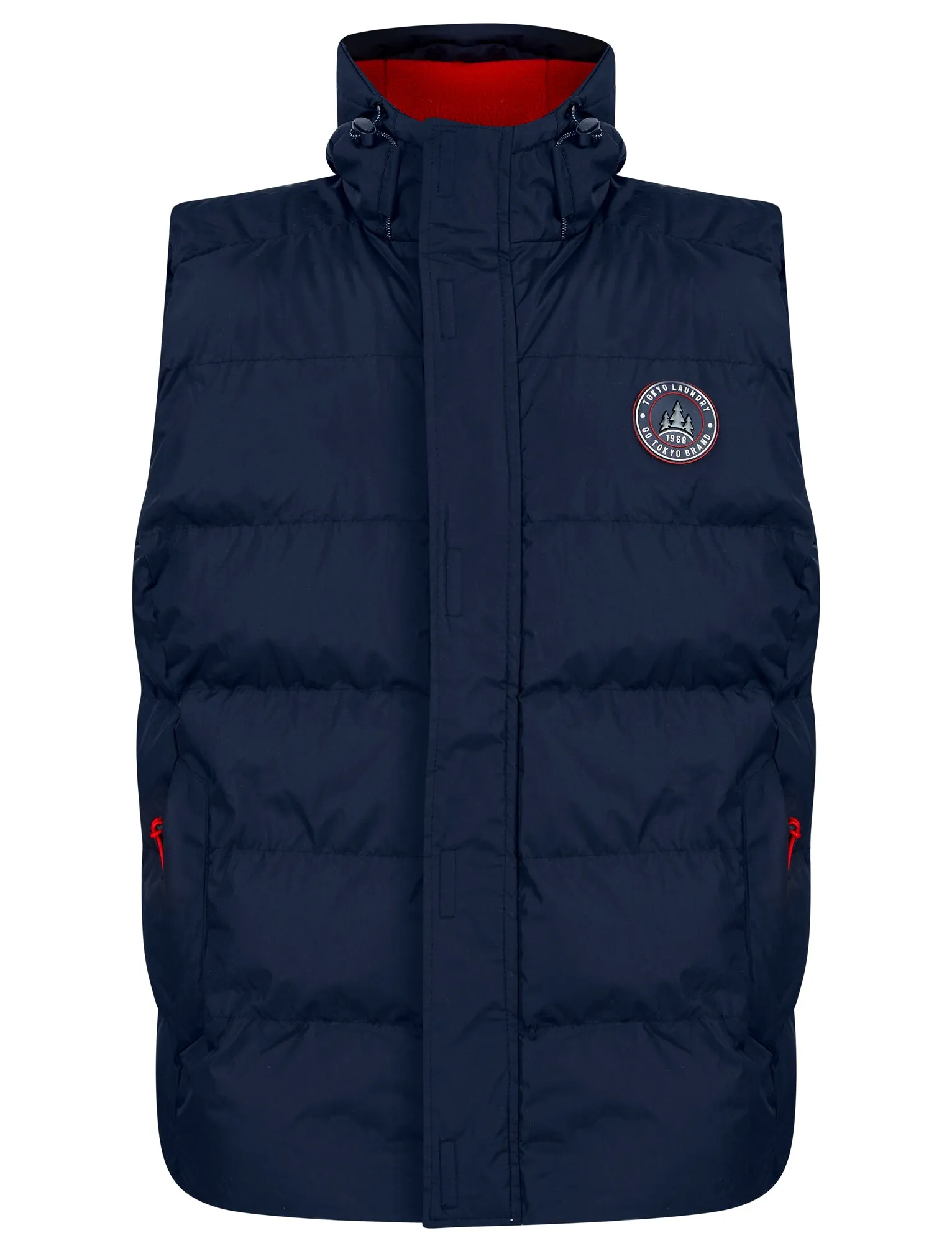 Tahmores Quilted Microfleece Lined Puffer Gilet with Hood in Sky Captain Navy - Tokyo Laundry Active Tech