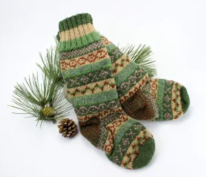 Tan/Green Wool Slipper Socks