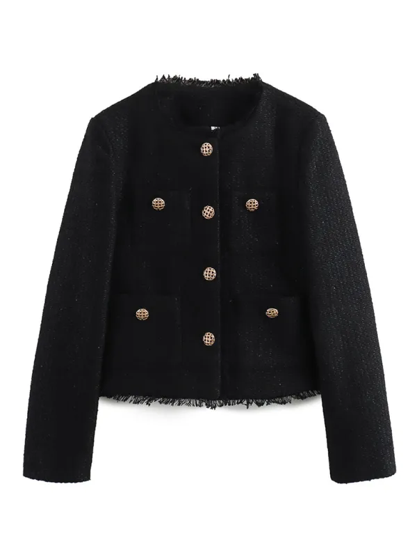 Trendy Cropped Bouclé Jacket - Textured Chic