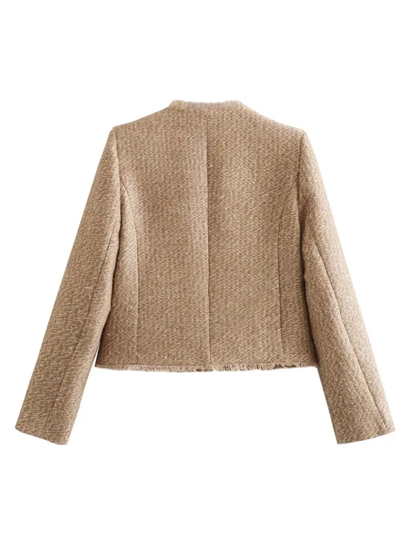 Trendy Cropped Bouclé Jacket - Textured Chic