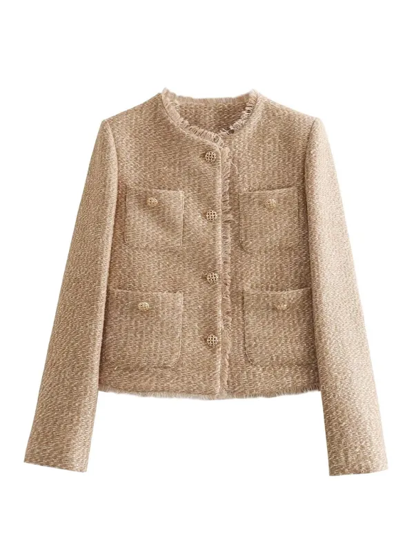 Trendy Cropped Bouclé Jacket - Textured Chic