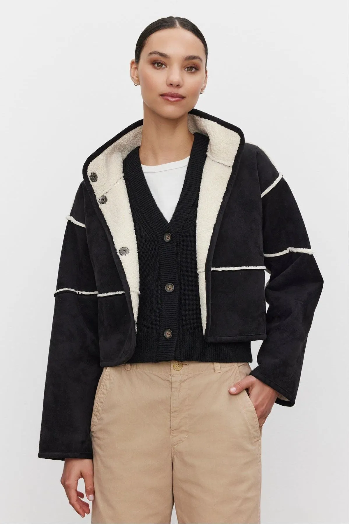 Velvet by Graham & Spencer Kelly 06 Luxe Sherpa Reversible Jacket | Black/Ecru | Clearance Final Sale