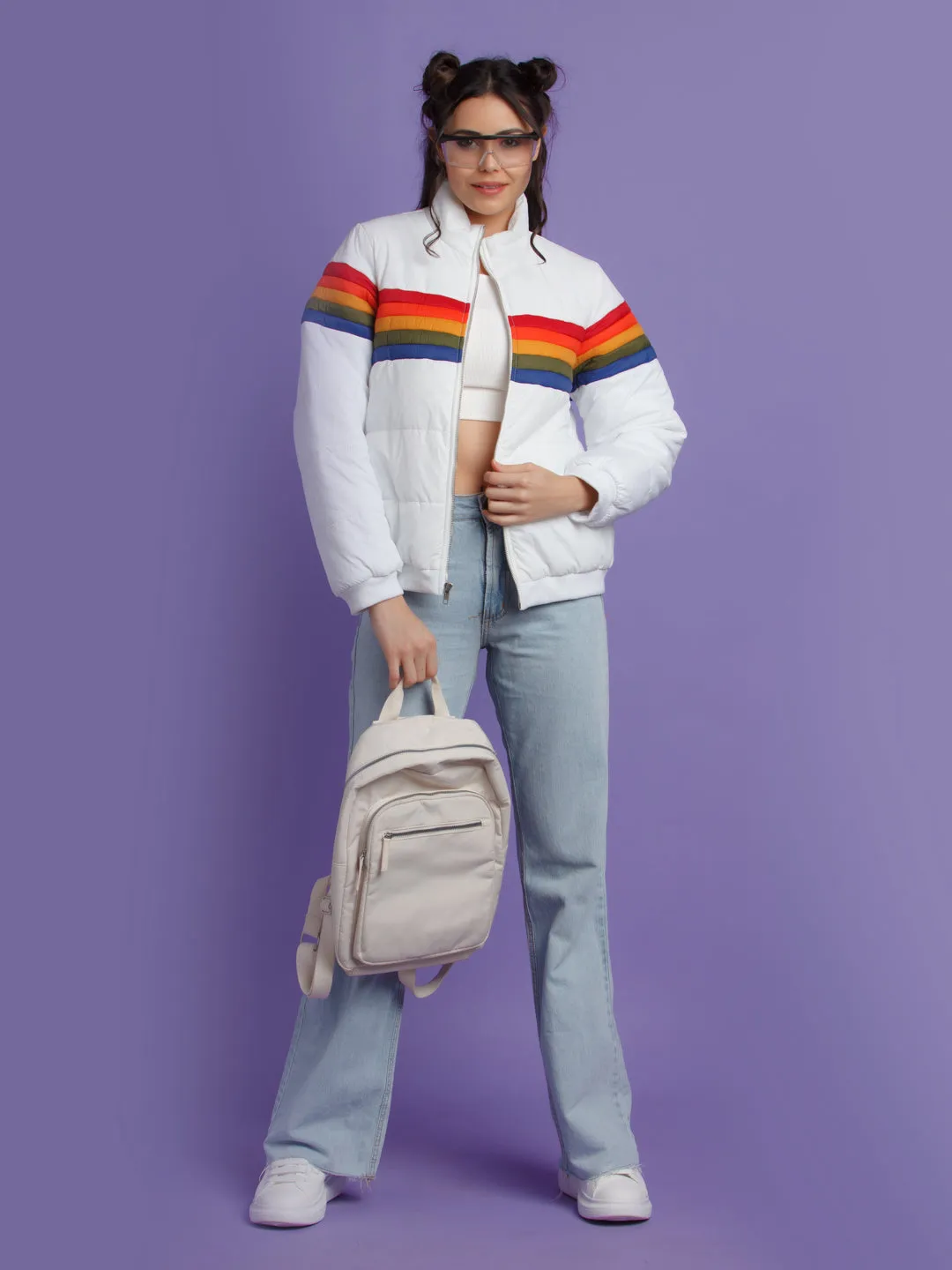 White Colorblock Jacket