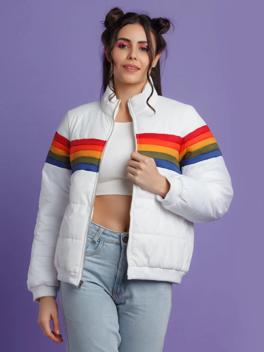 White Colorblock Jacket