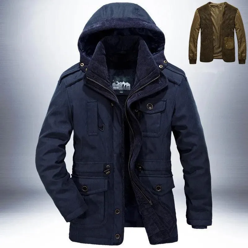 Winter Jacket Men Parkas Wool 2023 Military Thicken Fleece Cotton-Padded Warm Waterproof Jackets Male Heavy 2 in 1 Coat Overcoat