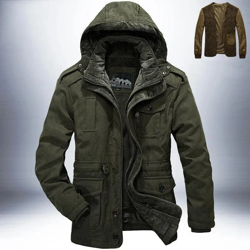 Winter Jacket Men Parkas Wool 2023 Military Thicken Fleece Cotton-Padded Warm Waterproof Jackets Male Heavy 2 in 1 Coat Overcoat