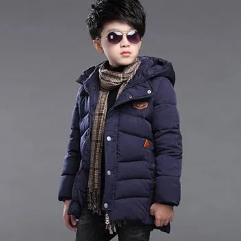 Winter Thicken Warm Teenager Kids Jacket Fashion Long Style Zipper Hooded Children Outerwear 5-14 Years Big Boys Jacket