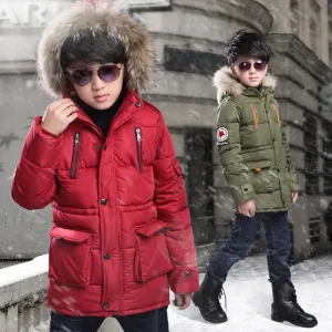 Winter Thicken Warm Teenager Kids Jacket Fashion Long Style Zipper Hooded Children Outerwear 5-14 Years Big Boys Jacket