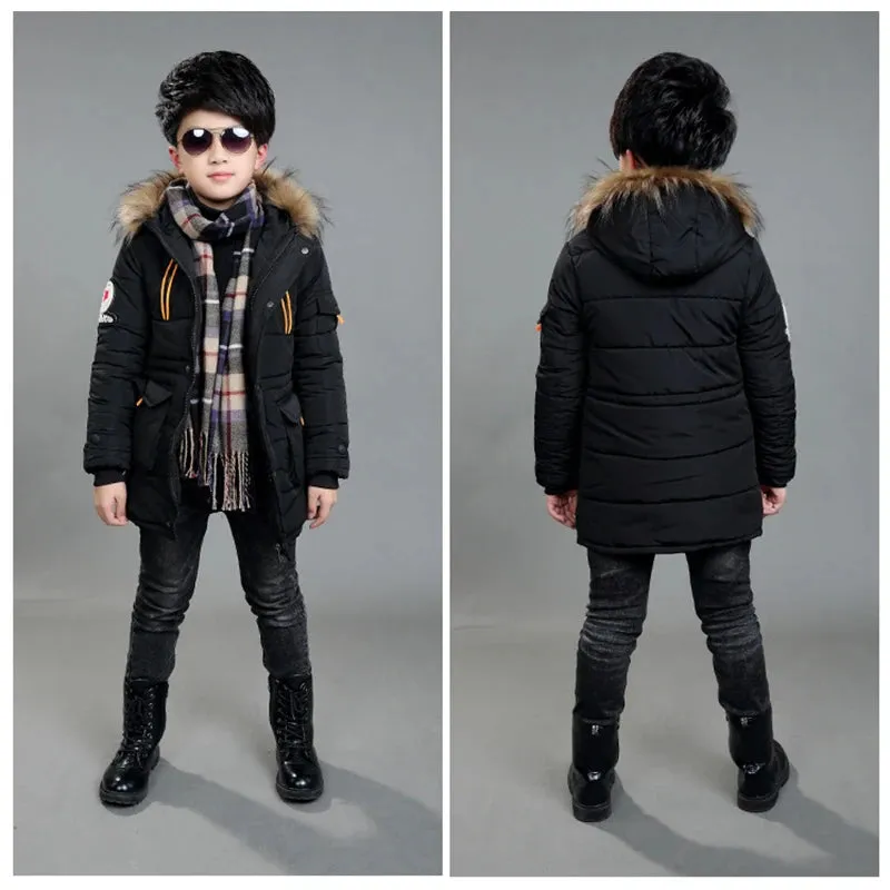 Winter Thicken Warm Teenager Kids Jacket Fashion Long Style Zipper Hooded Children Outerwear 5-14 Years Big Boys Jacket