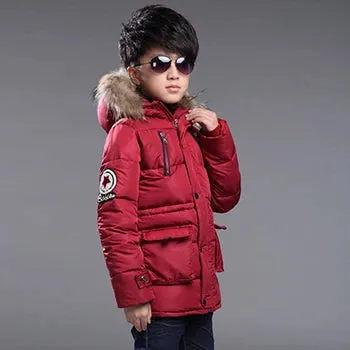 Winter Thicken Warm Teenager Kids Jacket Fashion Long Style Zipper Hooded Children Outerwear 5-14 Years Big Boys Jacket