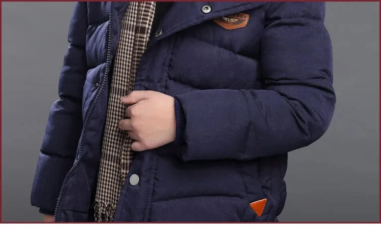 Winter Thicken Warm Teenager Kids Jacket Fashion Long Style Zipper Hooded Children Outerwear 5-14 Years Big Boys Jacket