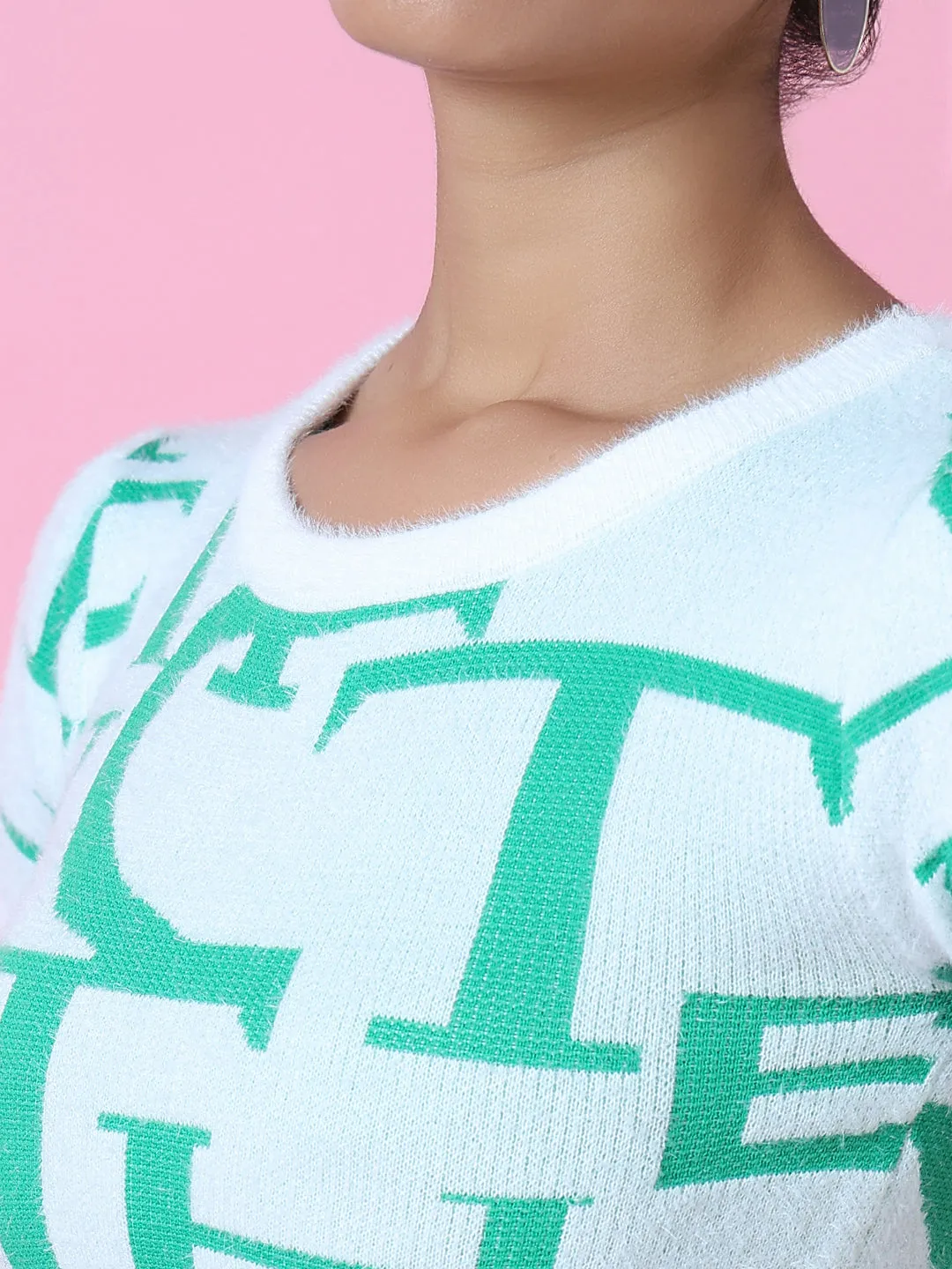 Women Green Graphic Crop Top