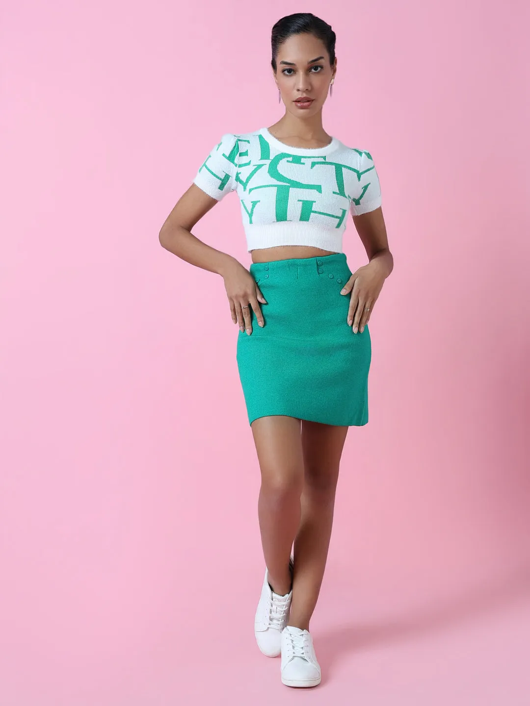 Women Green Graphic Crop Top