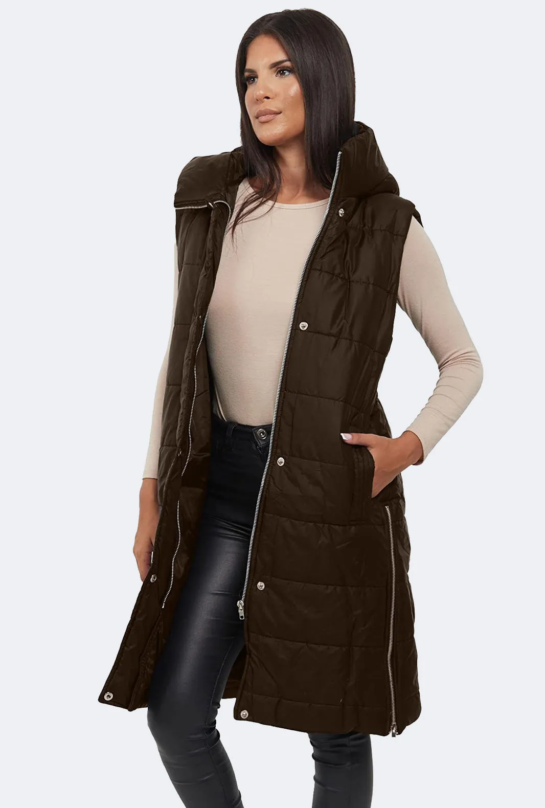 Women Padded Hooded Sleeveless Gilet Jacket