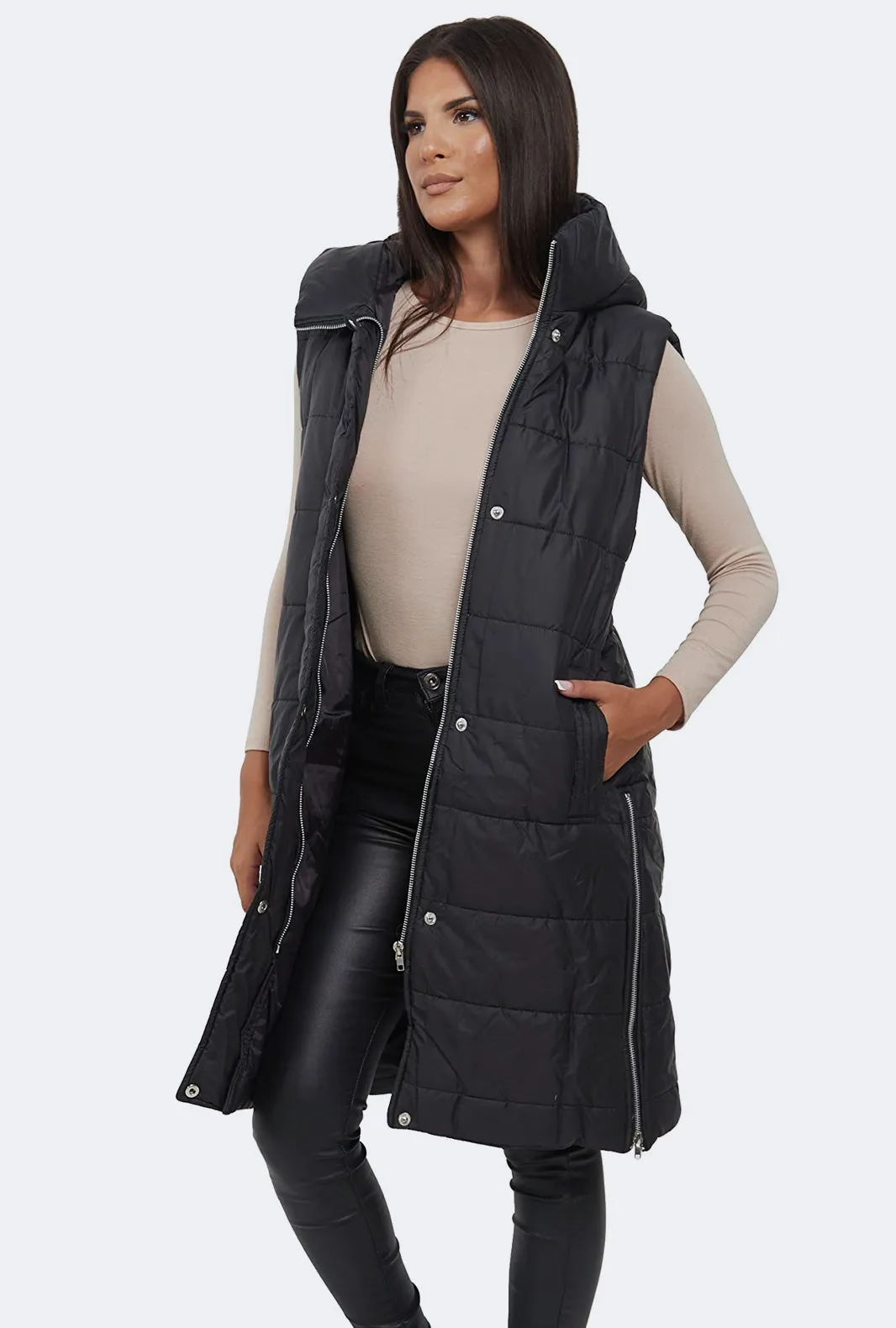 Women Padded Hooded Sleeveless Gilet Jacket