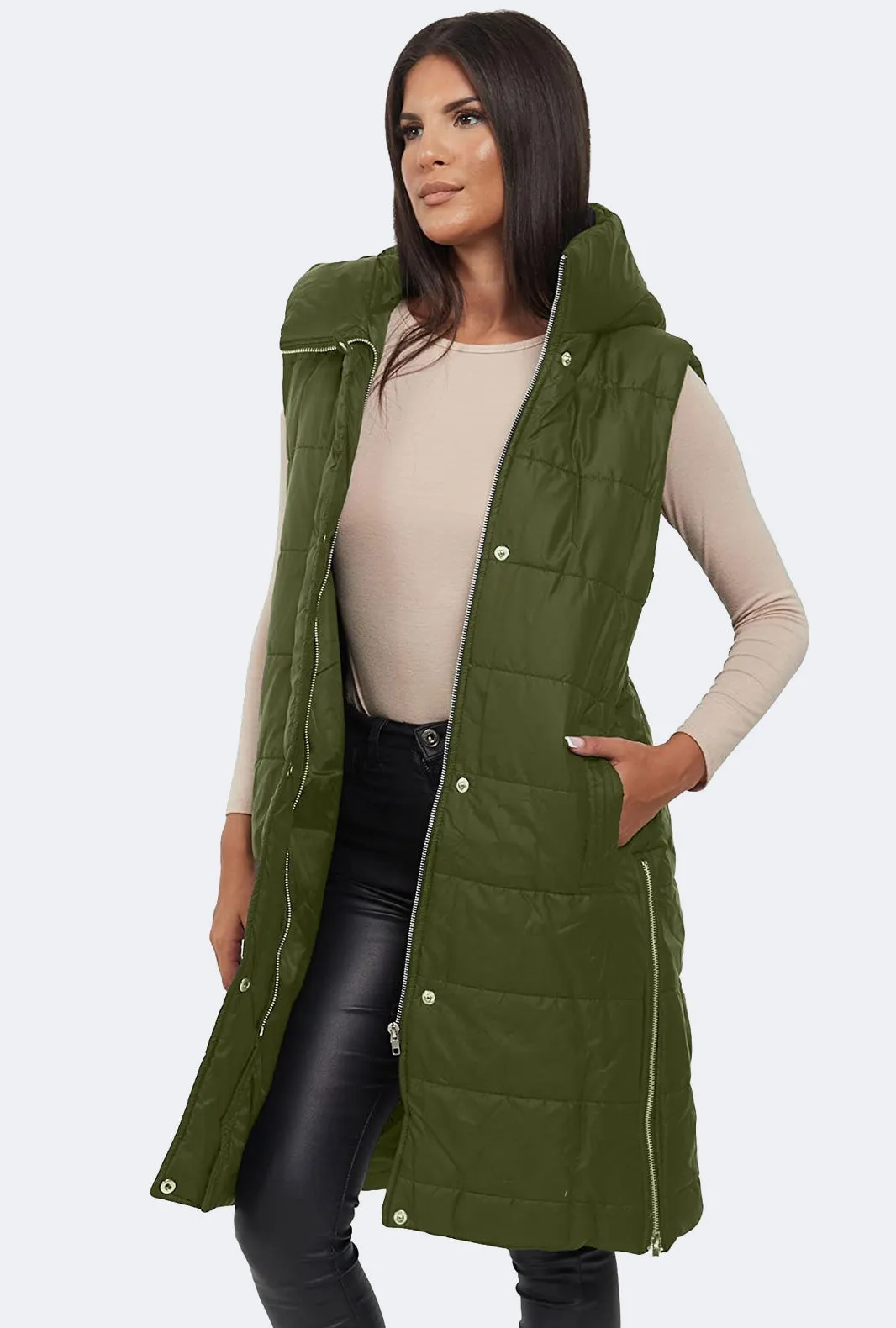 Women Padded Hooded Sleeveless Gilet Jacket