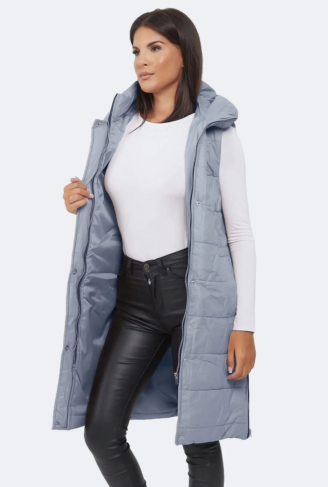 Women Padded Hooded Sleeveless Gilet Jacket