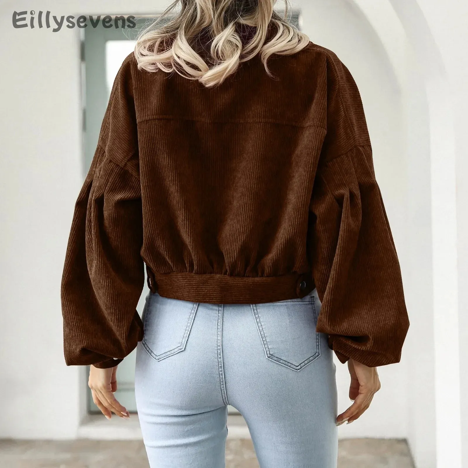 Women Solid Cropped Jackets Coat Long Sleeve With Buttons Chic Tops