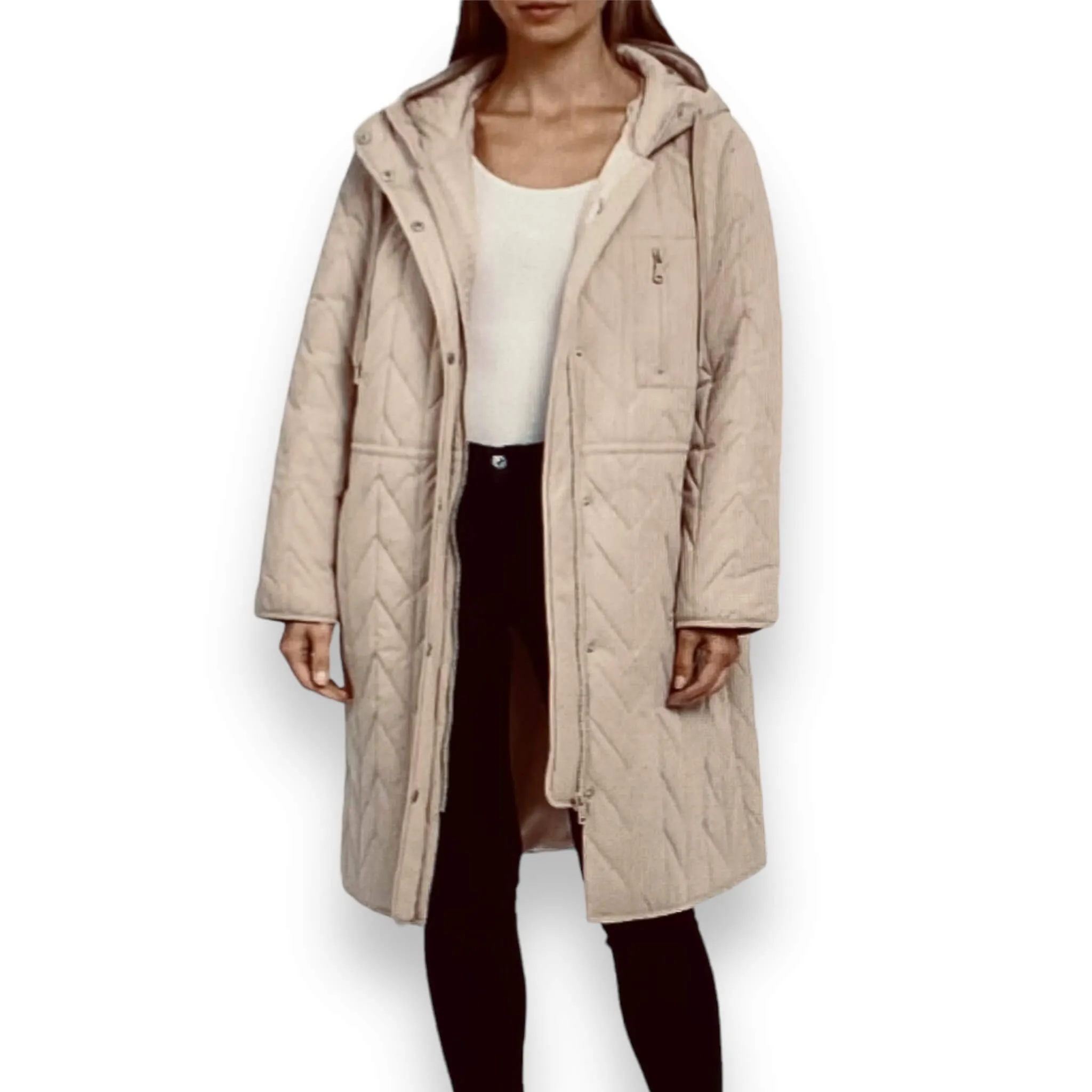 Women's Chevron Quilted Longline Coat