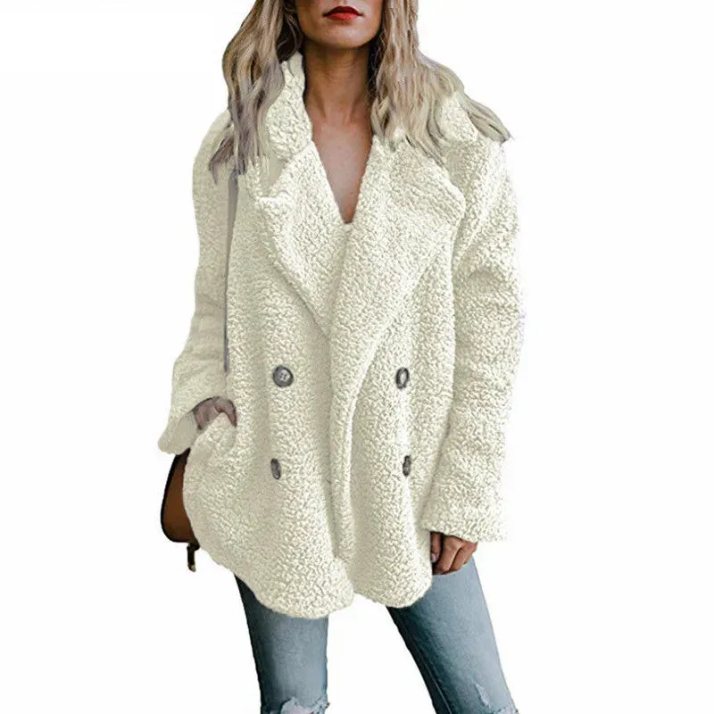 Women's Plush Winter Coat, Fluffy Teddy Jacket, Warm Artificial Fleece Manteau