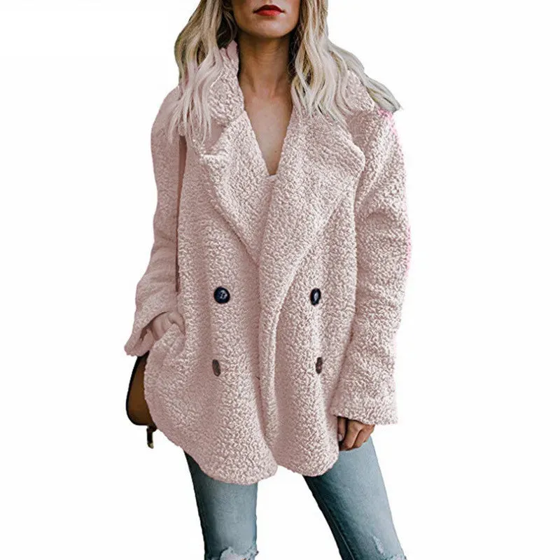 Women's Plush Winter Coat, Fluffy Teddy Jacket, Warm Artificial Fleece Manteau