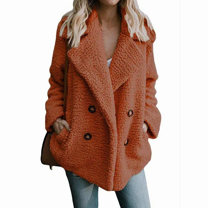 Women's Plush Winter Coat, Fluffy Teddy Jacket, Warm Artificial Fleece Manteau