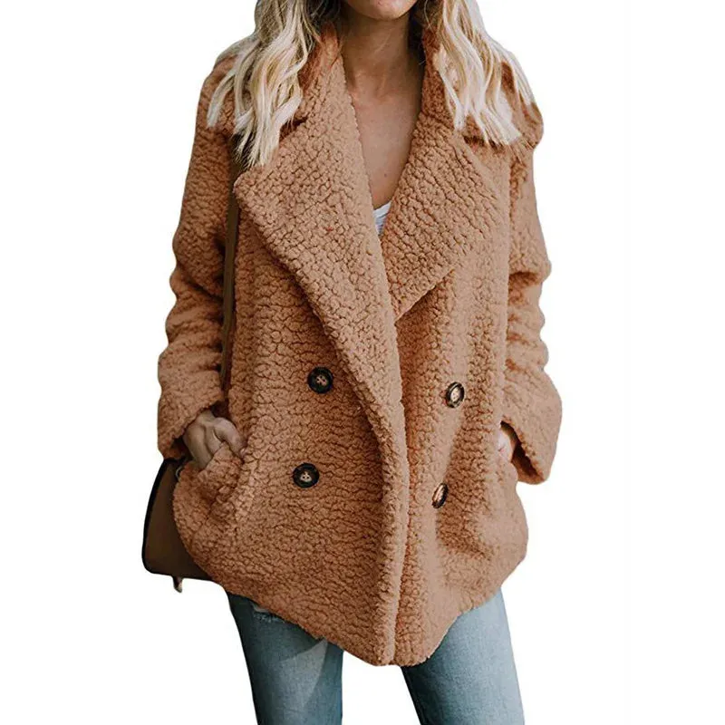 Women's Plush Winter Coat, Fluffy Teddy Jacket, Warm Artificial Fleece Manteau